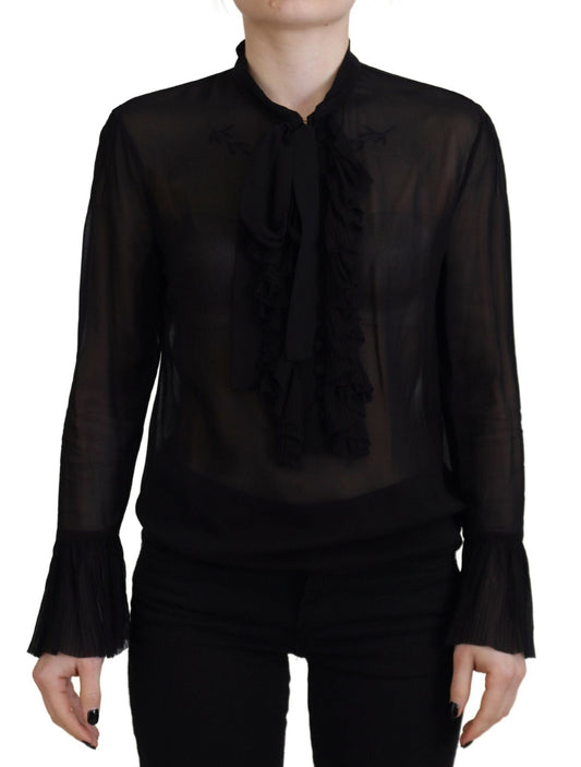 Dsquared�� Black Viscose Long Sleeves See Through Blouse Women's Top (Pre-Owned)