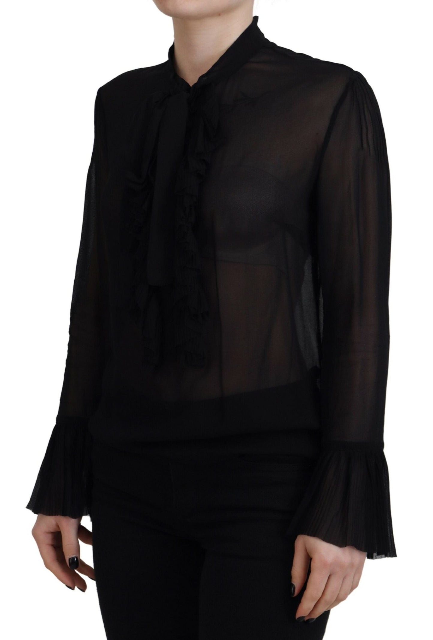 Dsquared�� Black Viscose Long Sleeves See Through Blouse Women's Top (Pre-Owned)