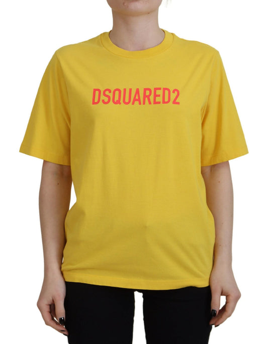 Dsquared�� Yellow Logo Print Cotton Crewneck Easy Tee Women's T-shirt (Pre-Owned)