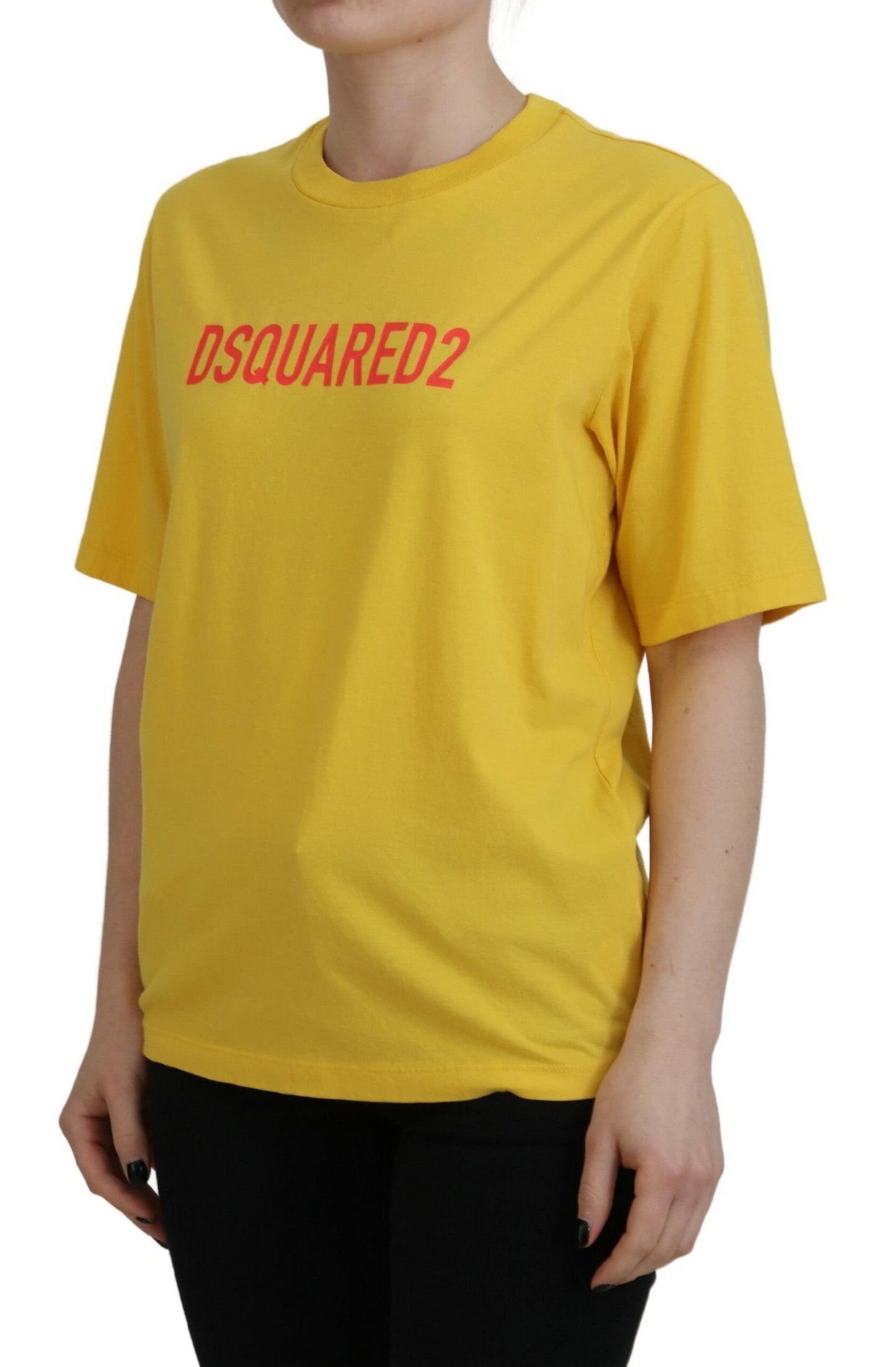 Dsquared�� Yellow Logo Print Cotton Crewneck Easy Tee Women's T-shirt (Pre-Owned)