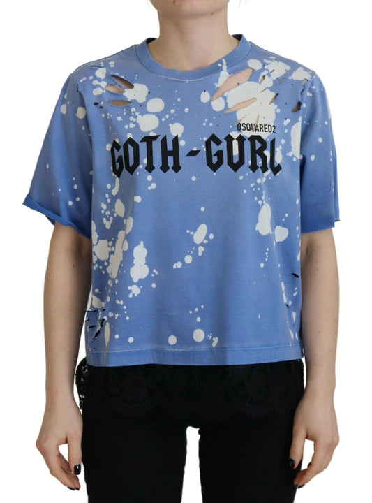 Dsquared�� Blue Goth Gurl Print Black Lace Cotton Tee Women's T-shirt (Pre-Owned)