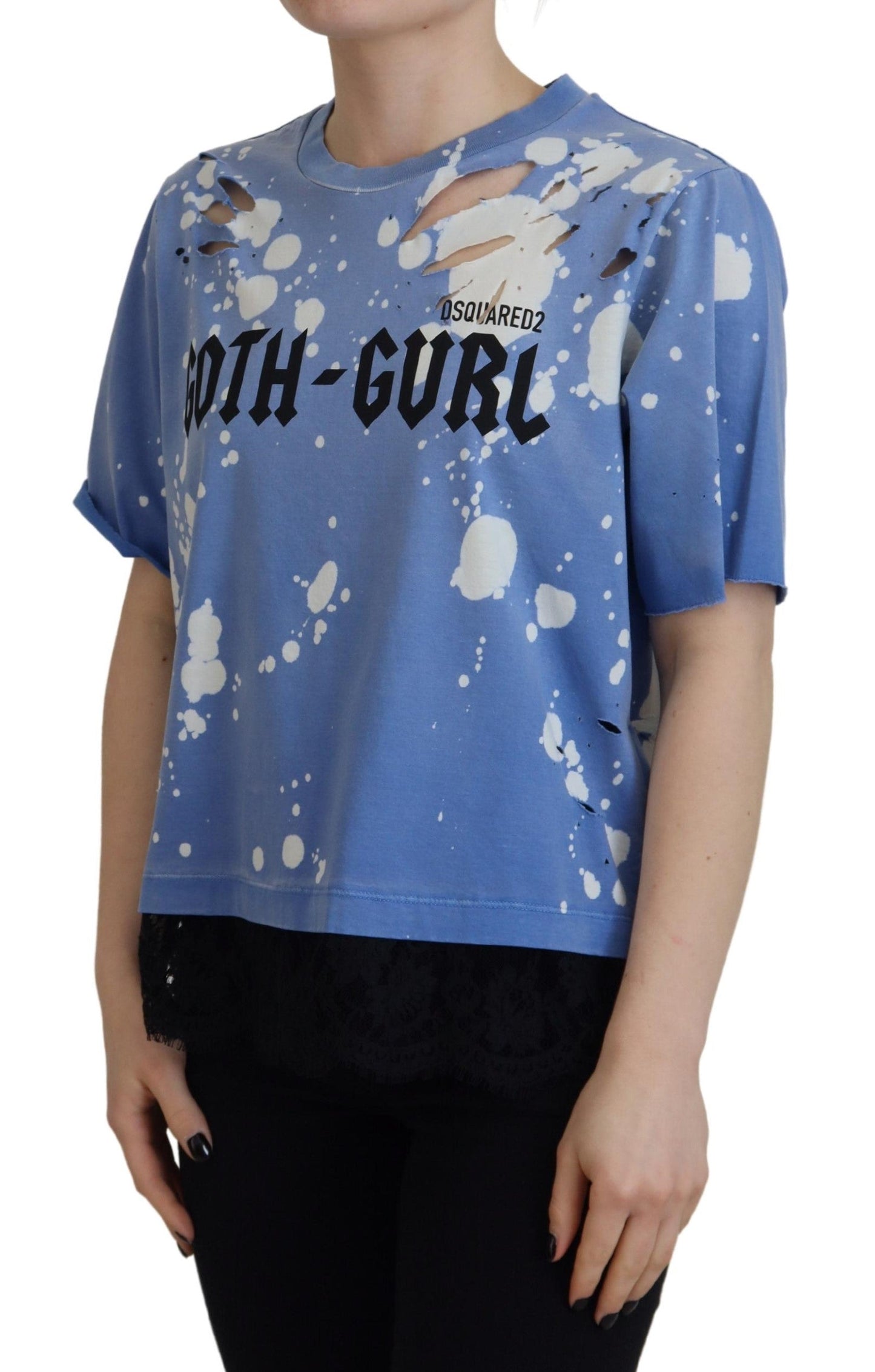 Dsquared�� Blue Goth Gurl Print Black Lace Cotton Tee Women's T-shirt (Pre-Owned)