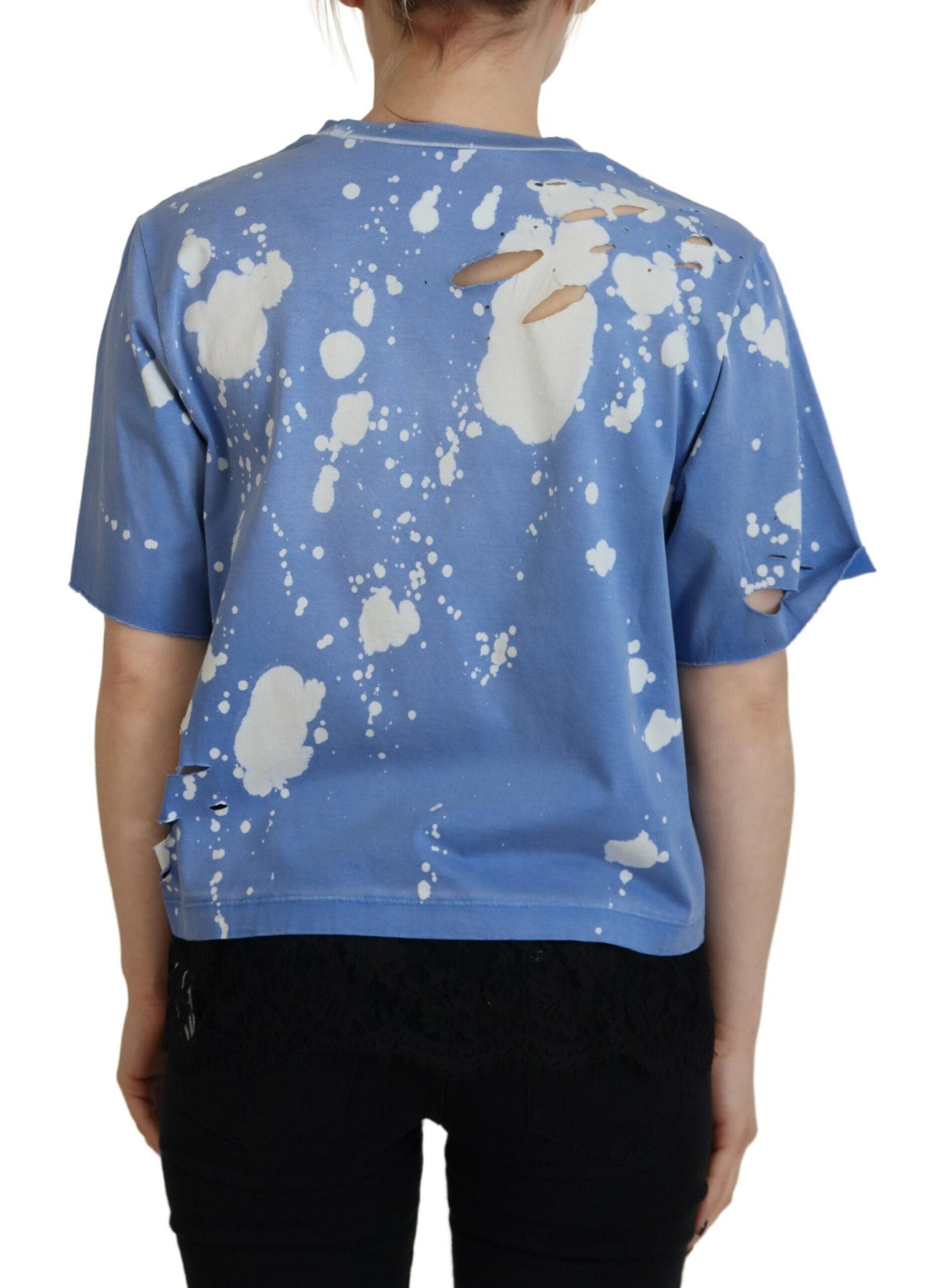 Dsquared�� Blue Goth Gurl Print Black Lace Cotton Tee Women's T-shirt (Pre-Owned)