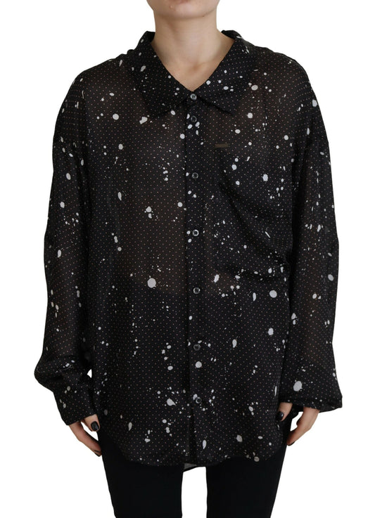 Dsquared�� Black Polka Dots Collared Button Down Blouse Women's Top (Pre-Owned)