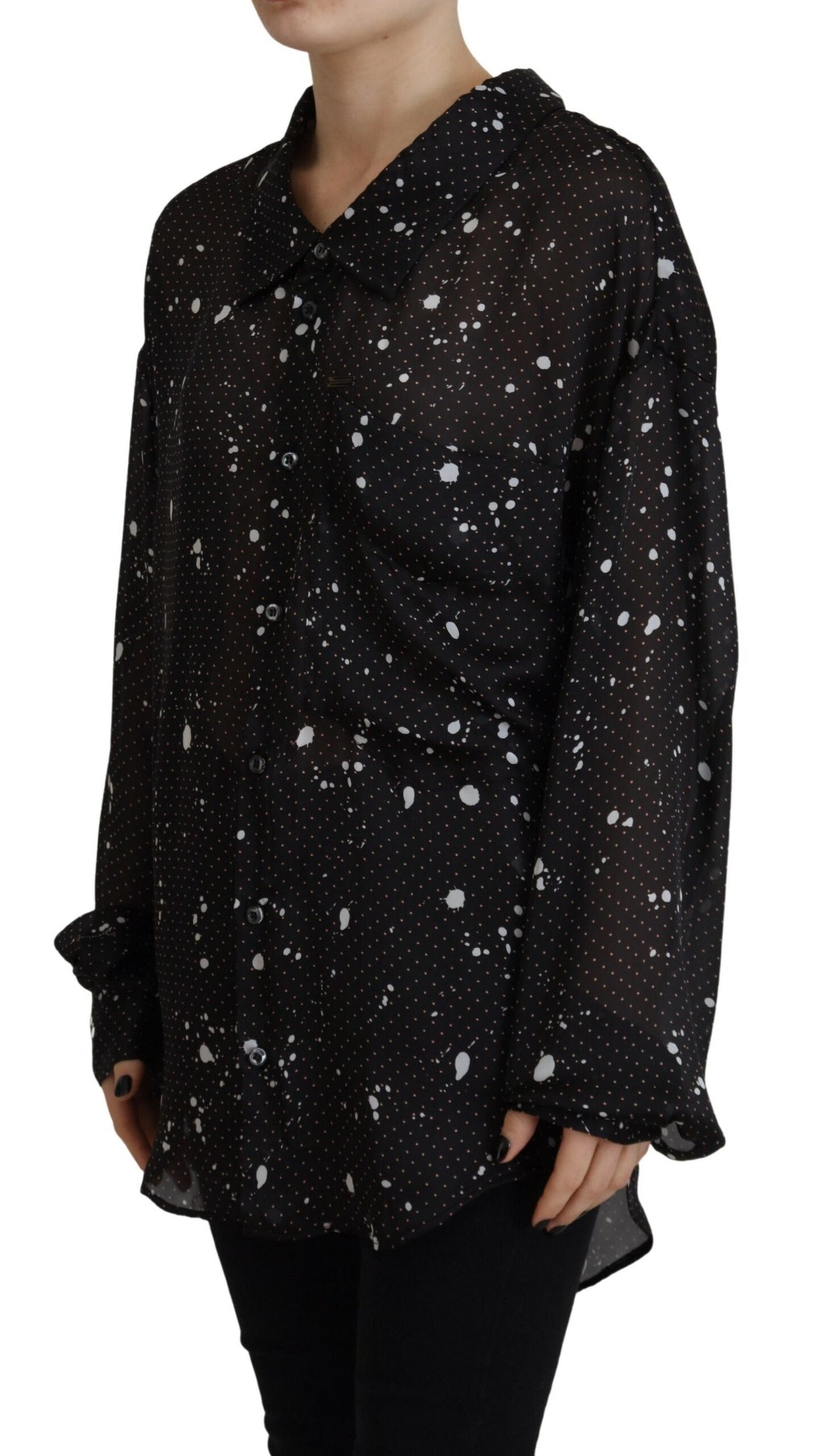 Dsquared�� Black Polka Dots Collared Button Down Blouse Women's Top (Pre-Owned)