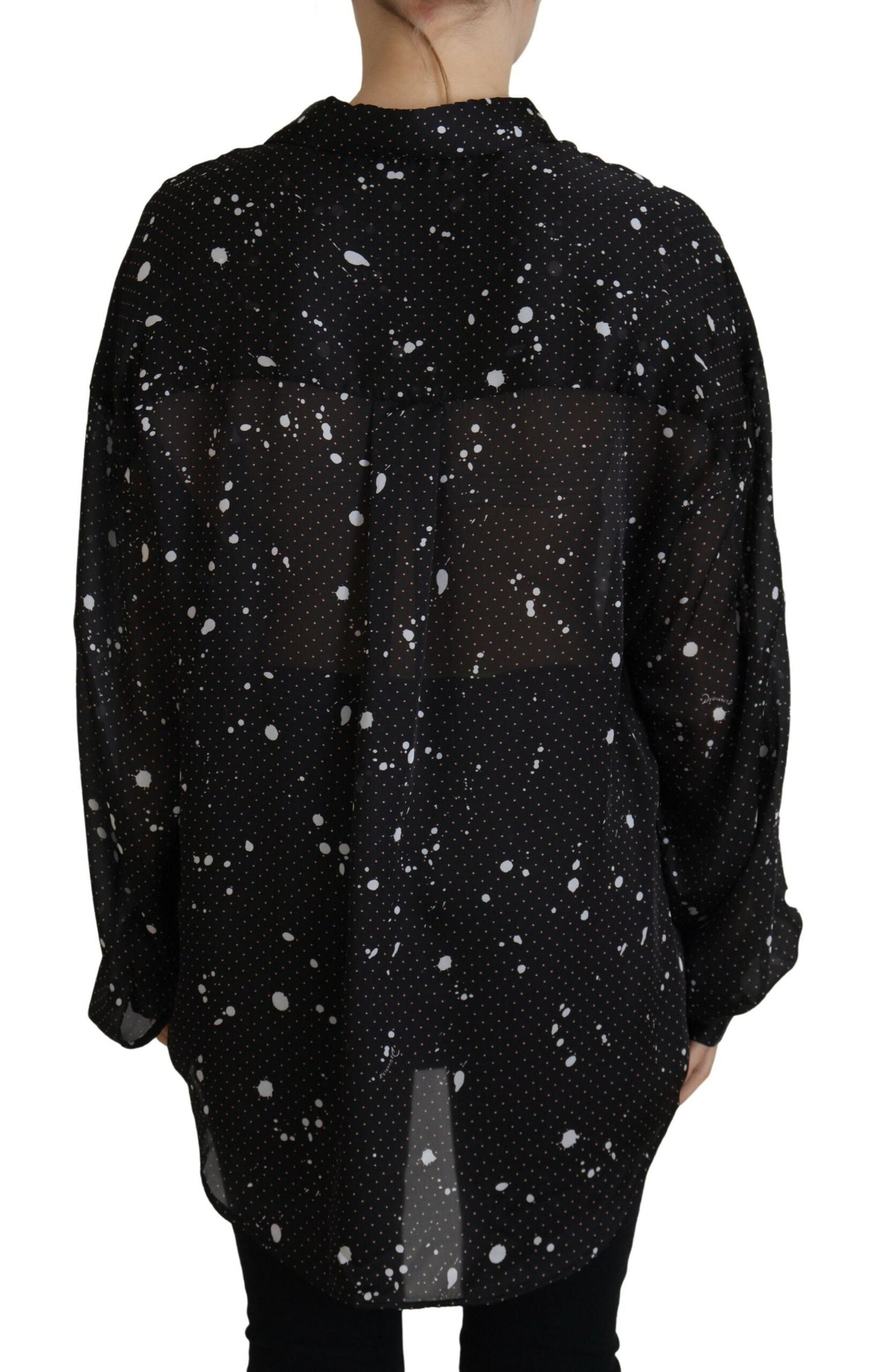 Dsquared�� Black Polka Dots Collared Button Down Blouse Women's Top (Pre-Owned)