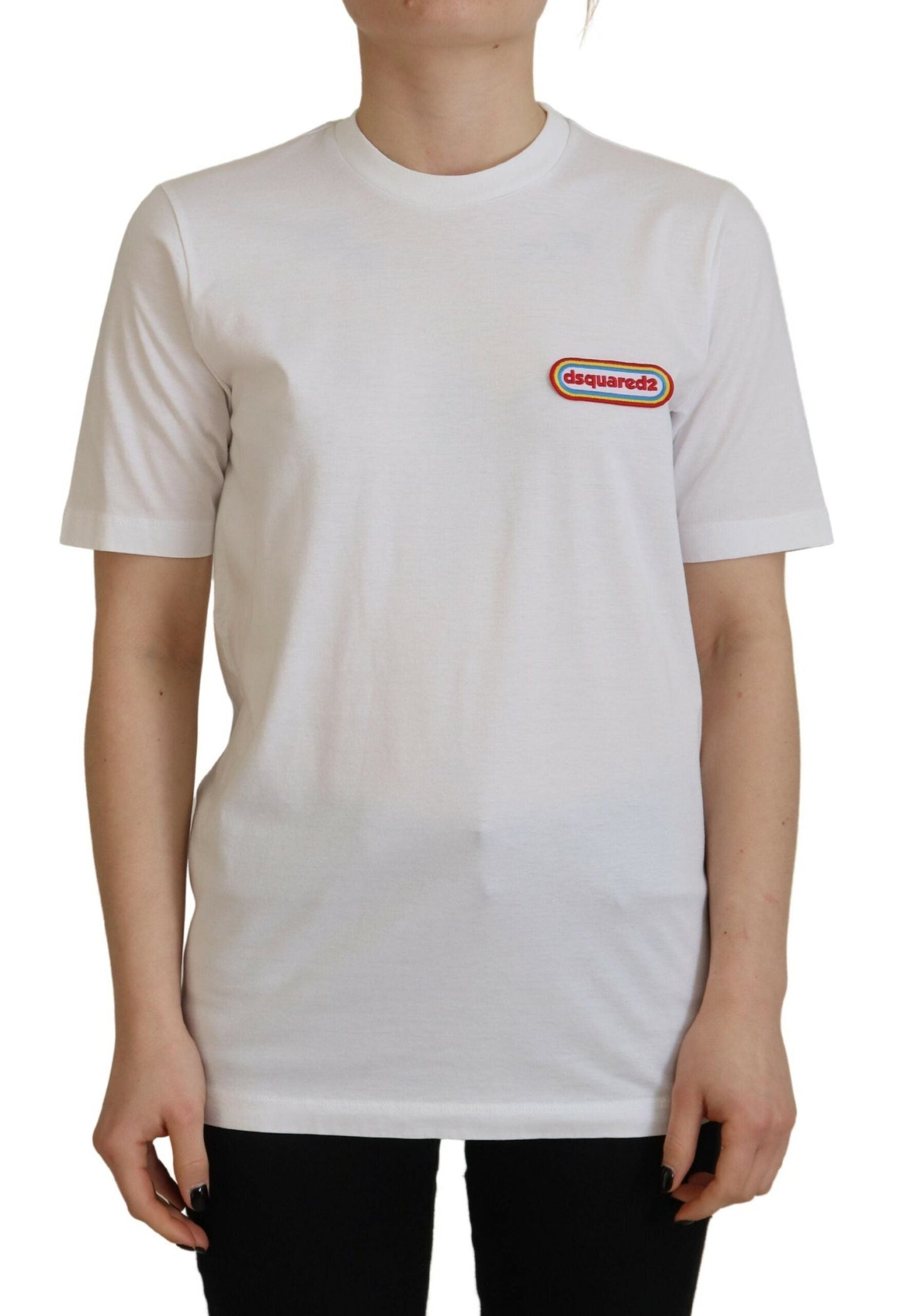 Dsquared�� White Logo Patch Crewneck Short Sleeve Tee Women's T-shirt (Pre-Owned)