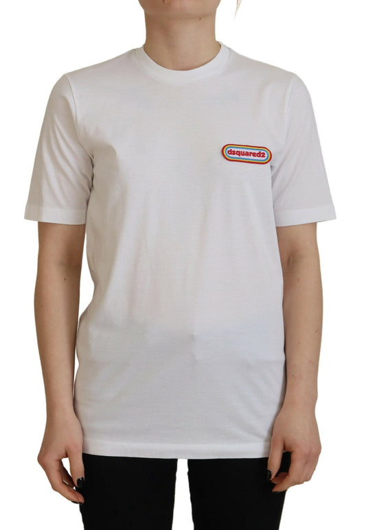 Dsquared�� White Logo Patch Crewneck Short Sleeve Tee Women's T-shirt (Pre-Owned)