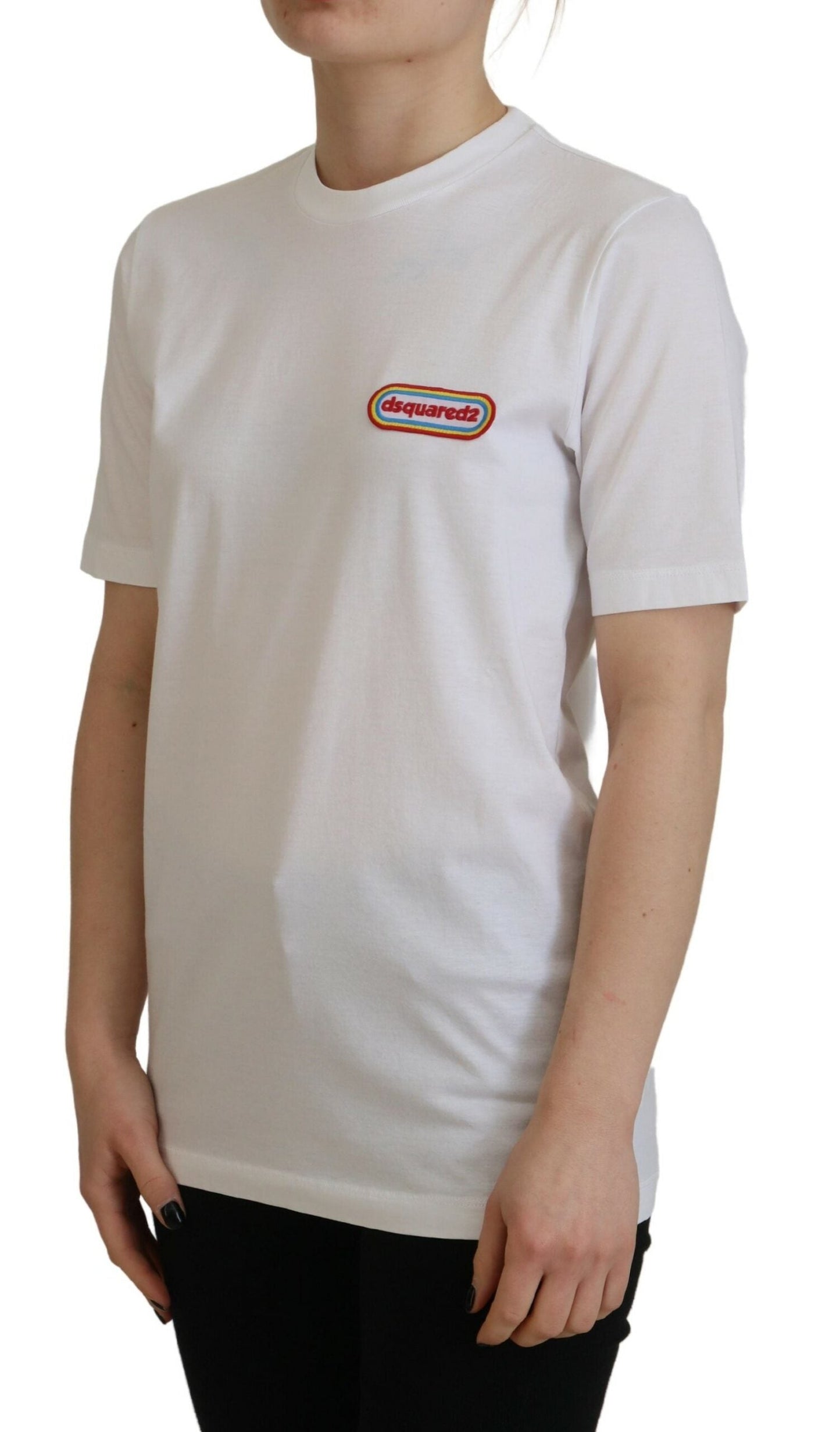 Dsquared�� White Logo Patch Crewneck Short Sleeve Tee Women's T-shirt (Pre-Owned)