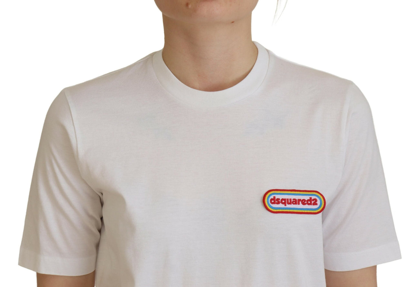 Dsquared�� White Logo Patch Crewneck Short Sleeve Tee Women's T-shirt (Pre-Owned)