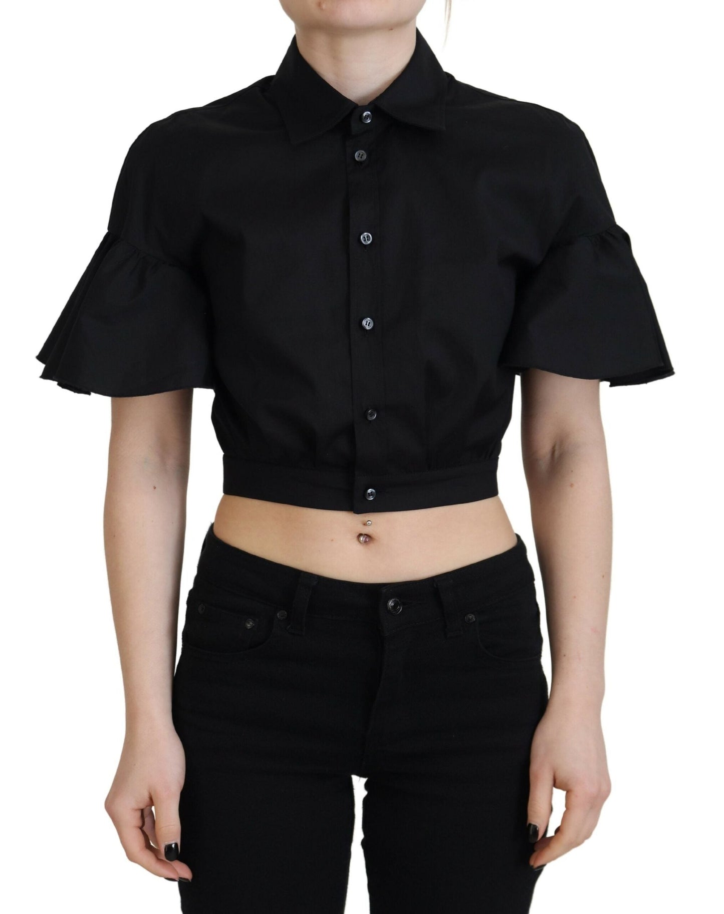 Dsquared�� Black Collared Button Down Short Sleeve Cropped Women's Top (Pre-Owned)