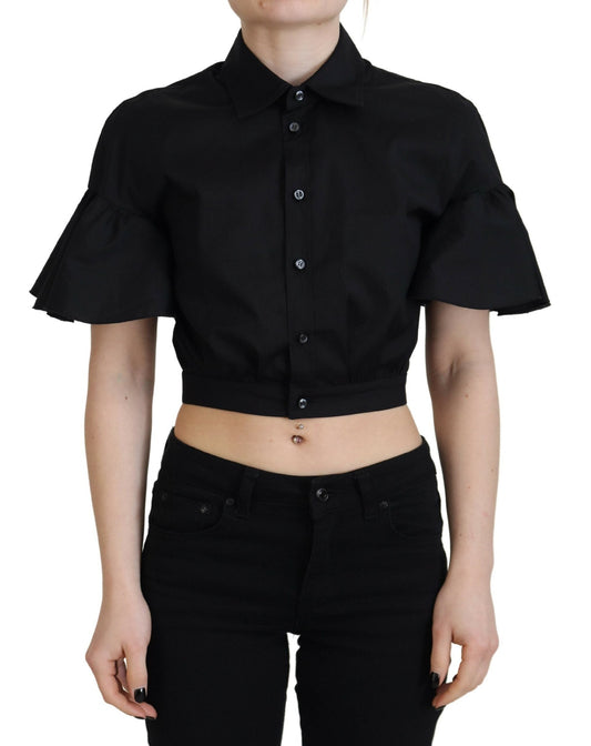 Dsquared�� Black Collared Button Down Short Sleeve Cropped Women's Top (Pre-Owned)