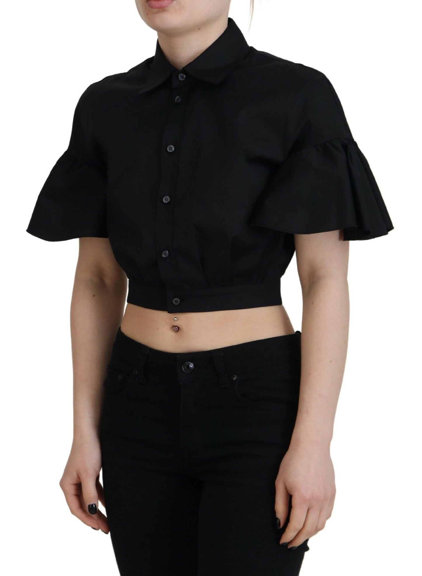 Dsquared�� Black Collared Button Down Short Sleeve Cropped Women's Top (Pre-Owned)