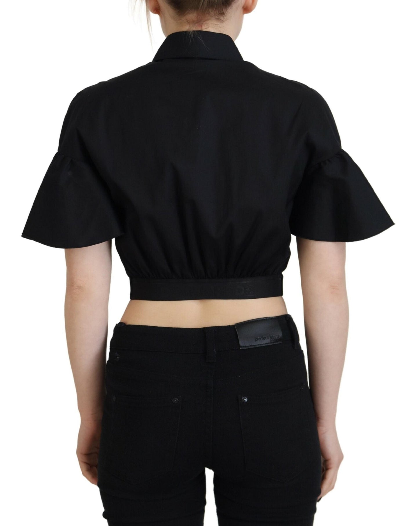 Dsquared�� Black Collared Button Down Short Sleeve Cropped Women's Top (Pre-Owned)