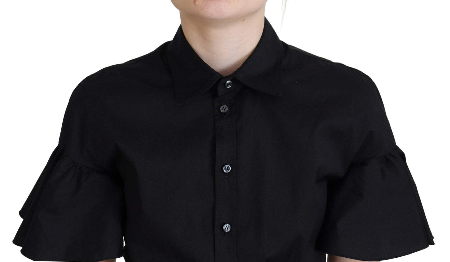 Dsquared�� Black Collared Button Down Short Sleeve Cropped Women's Top (Pre-Owned)