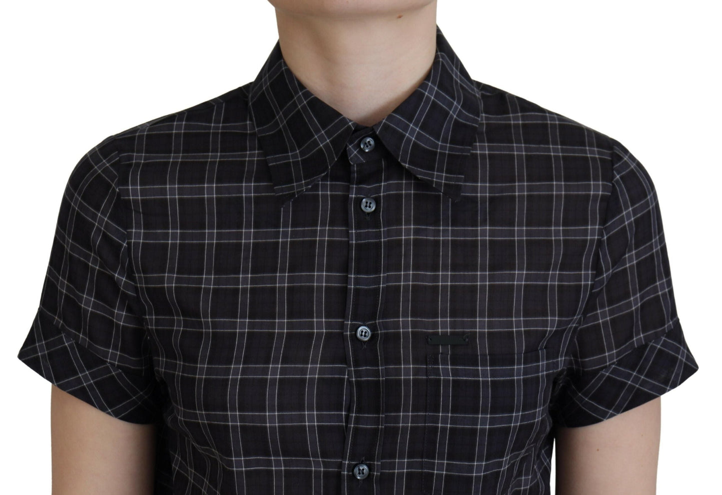 Dsquared�� Black Checkered Collared Button Short Sleeves Women's Top (Pre-Owned)