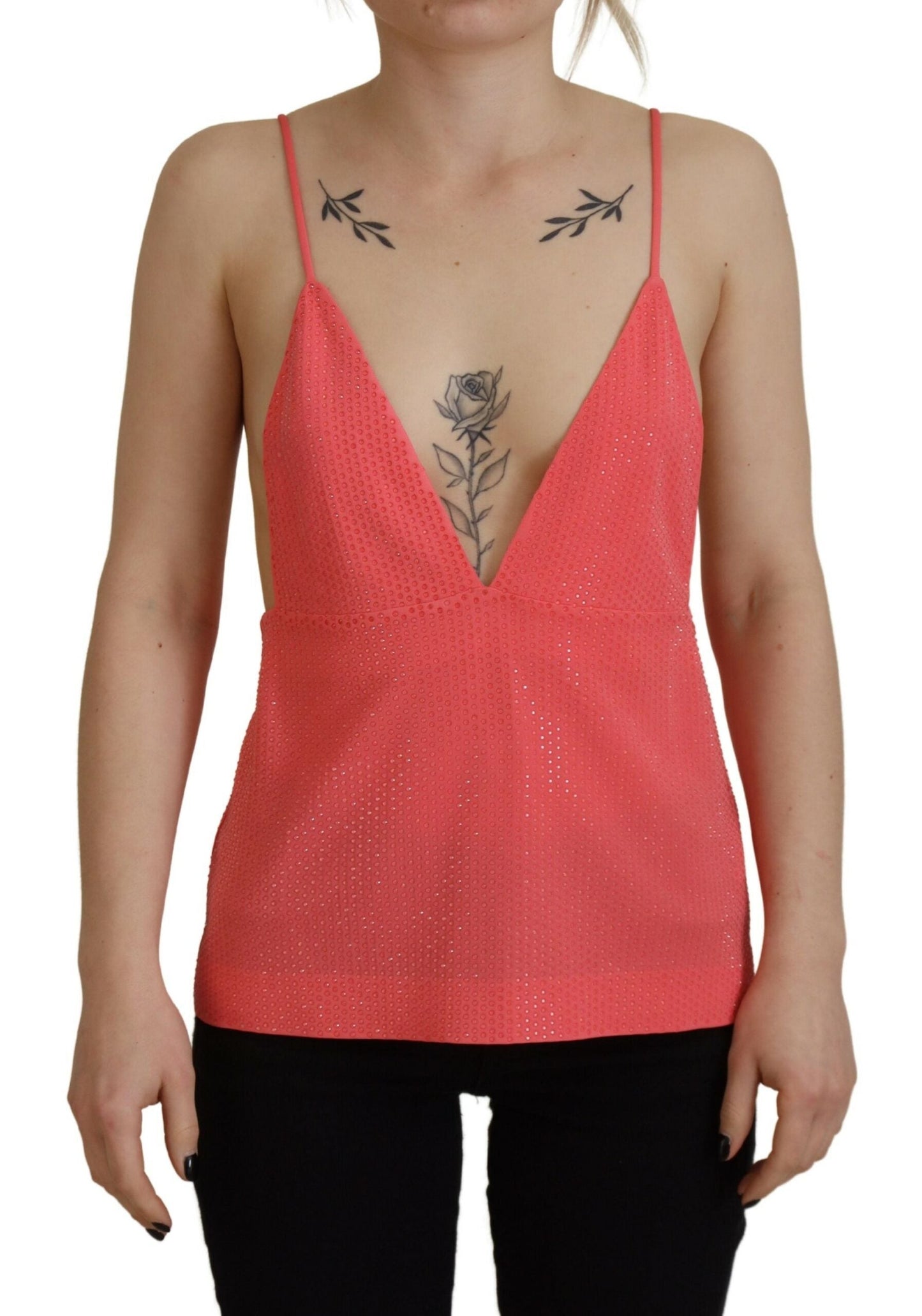 Dsquared�� Pink Sleeveless Spaghetti Strap Cami V-neck Women's Top (Pre-Owned)
