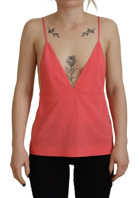 Dsquared�� Pink Sleeveless Spaghetti Strap Cami V-neck Women's Top (Pre-Owned)