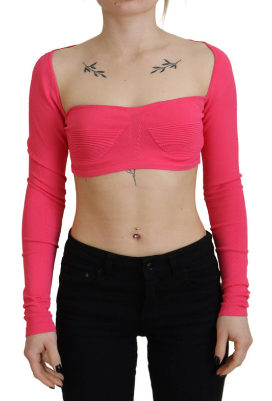 Dsquared�� Pink Viscose Knit Square Neck Long Sleeves Women's Top (Pre-Owned)