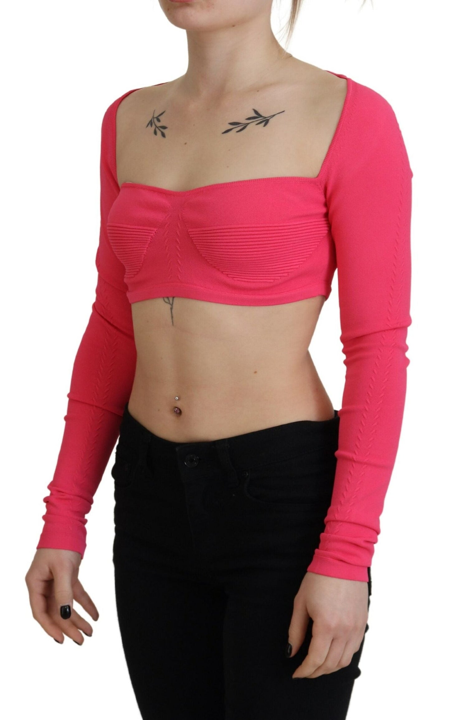 Dsquared�� Pink Viscose Knit Square Neck Long Sleeves Women's Top (Pre-Owned)