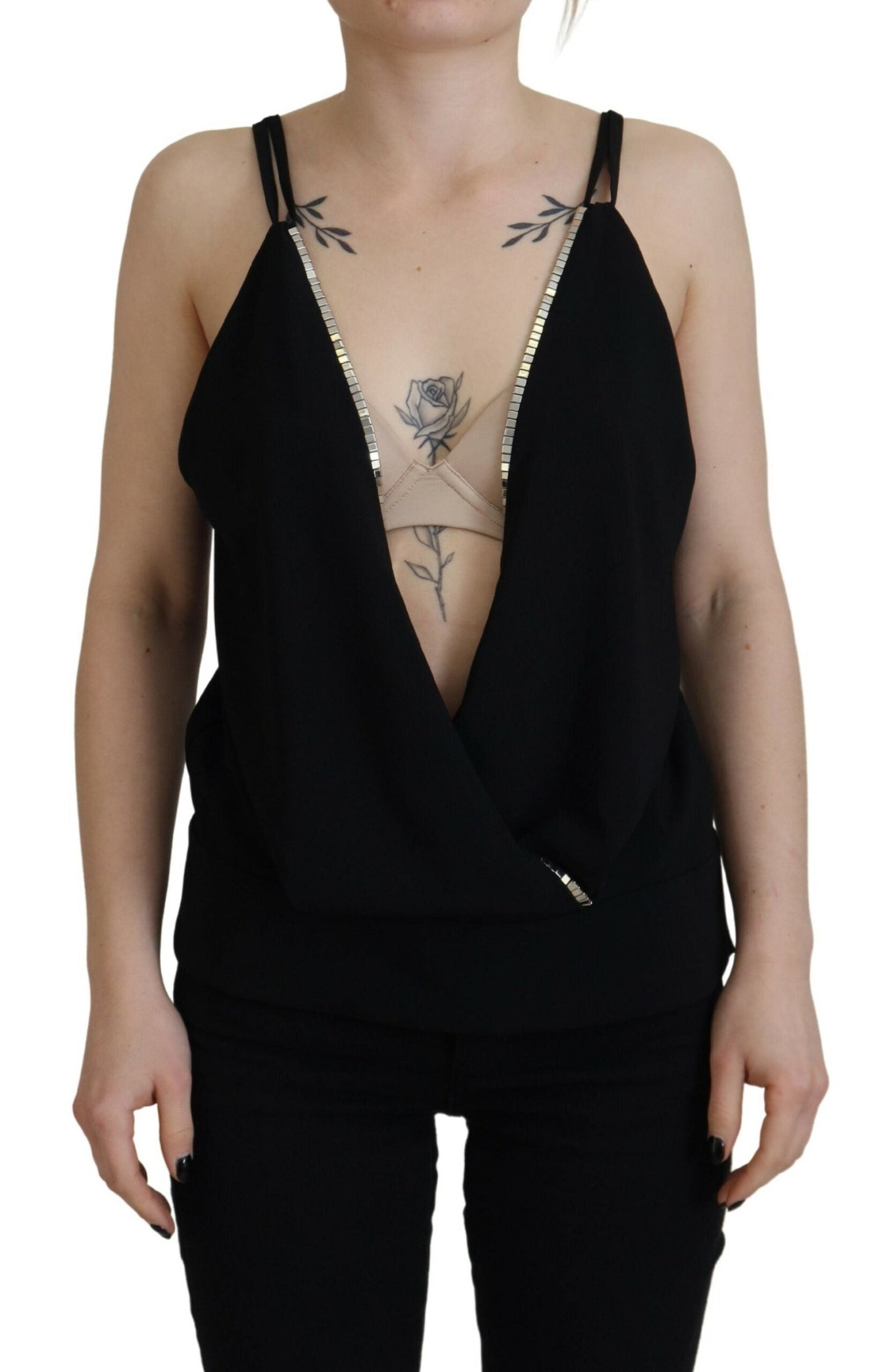 Dsquared�� Black Embellished Deep V-neck Sleeveless Tank Women's Top (Pre-Owned)