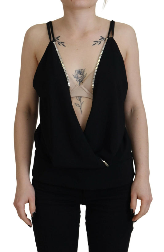 Dsquared�� Black Embellished Deep V-neck Sleeveless Tank Women's Top (Pre-Owned)