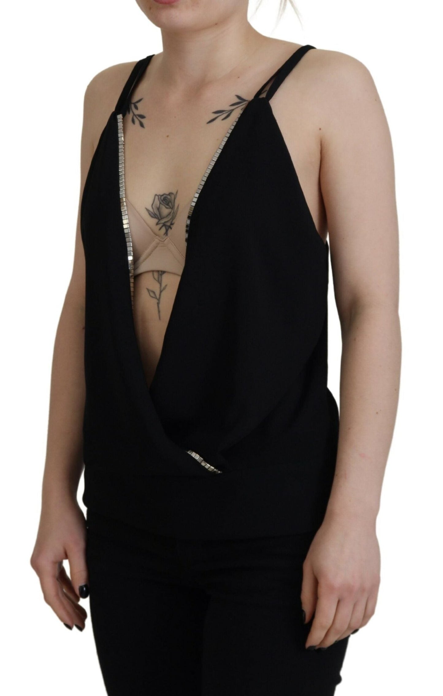 Dsquared�� Black Embellished Deep V-neck Sleeveless Tank Women's Top (Pre-Owned)