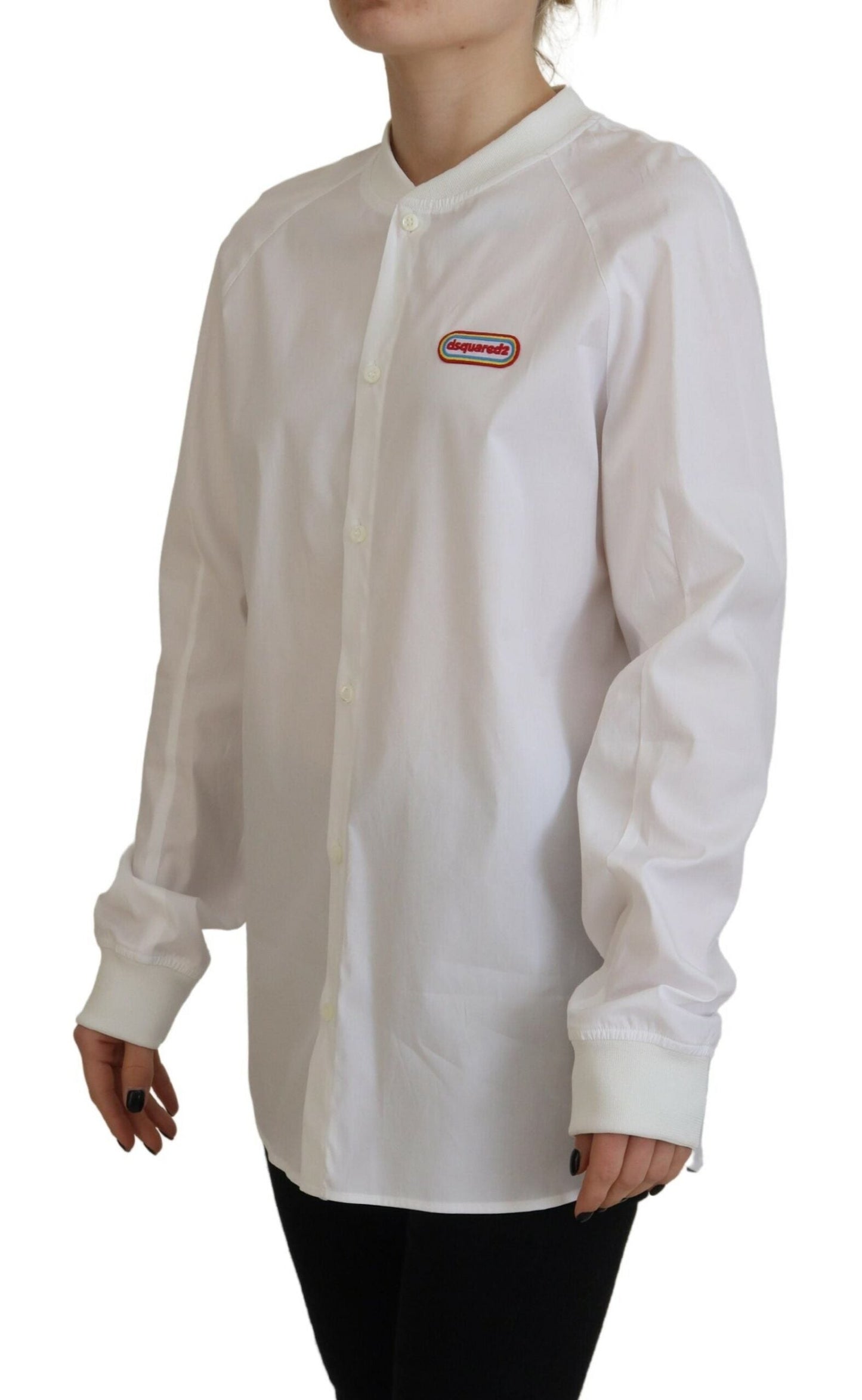 Dsquared�� White Cotton Button Down Long Sleeves Crewneck Women's Top (Pre-Owned)