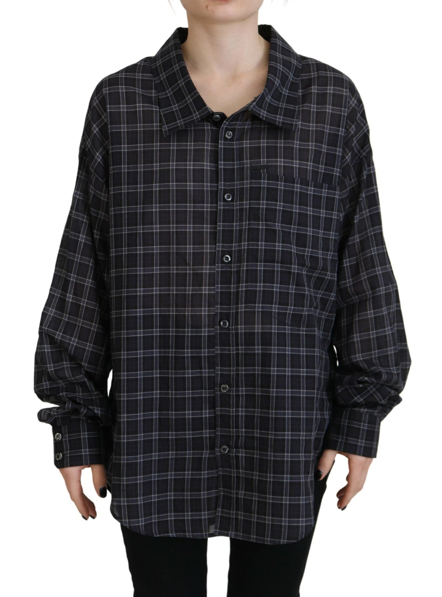Dsquared�� Black Checkered Collared Button Long Sleeves Women's Shirt (Pre-Owned)
