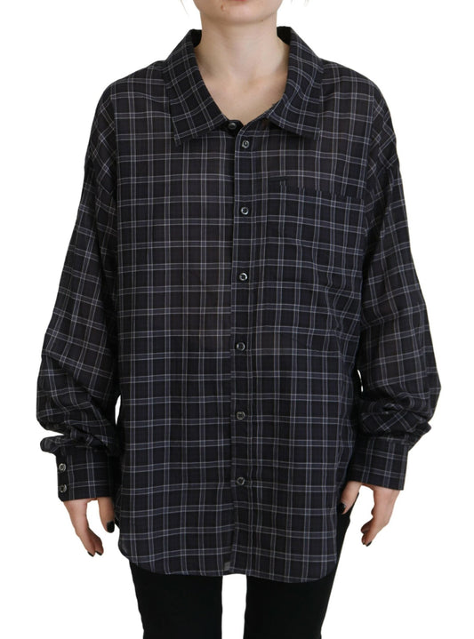 Dsquared�� Black Checkered Collared Button Long Sleeves Women's Shirt (Pre-Owned)