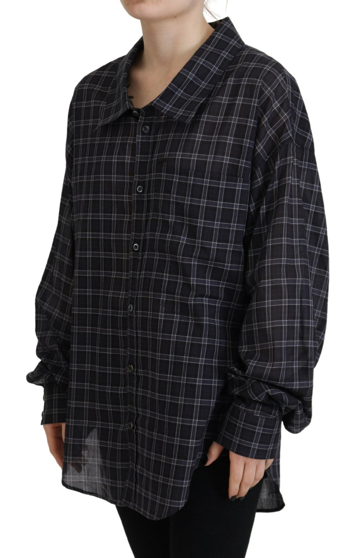Dsquared�� Black Checkered Collared Button Long Sleeves Women's Shirt (Pre-Owned)