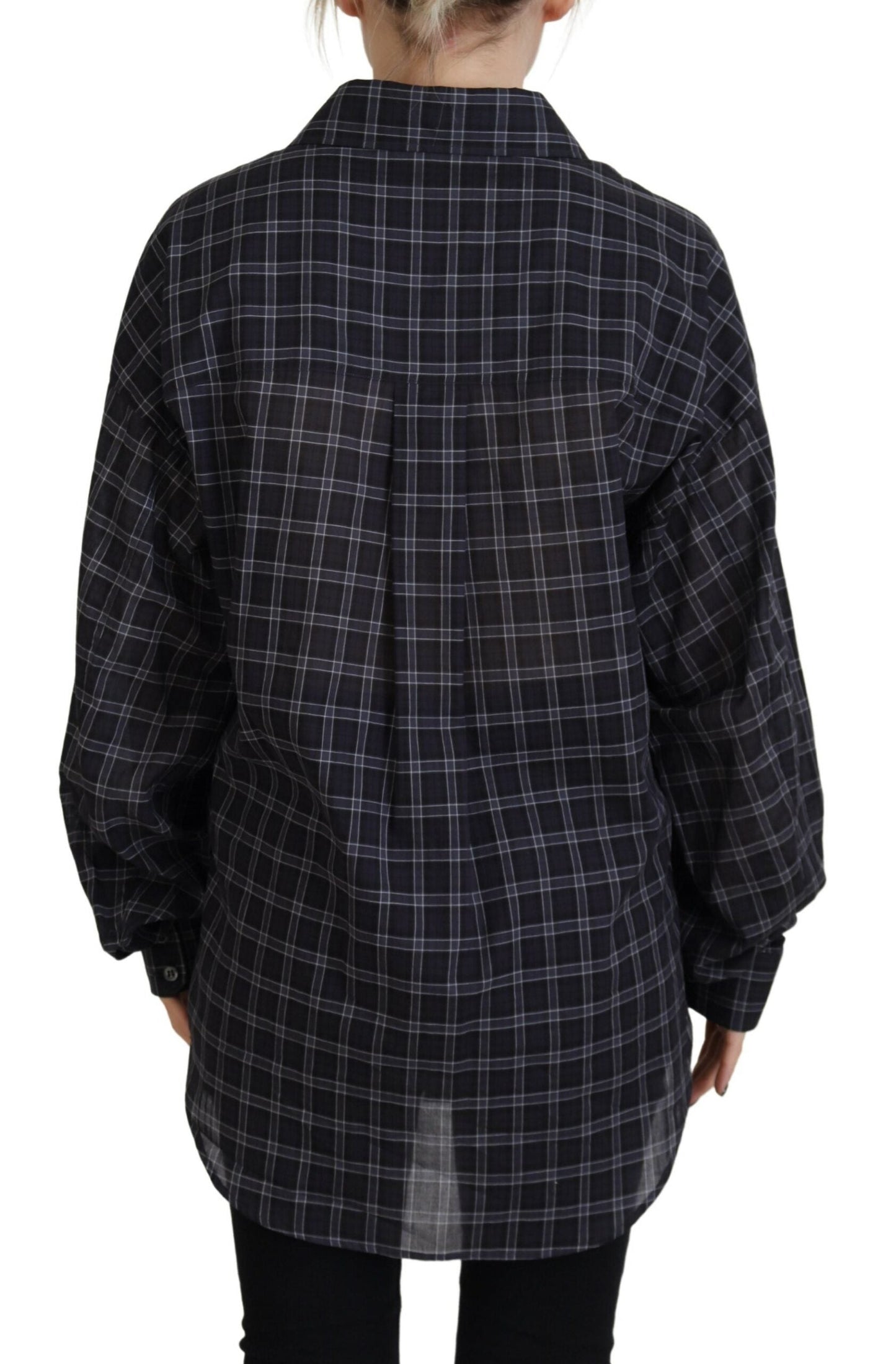 Dsquared�� Black Checkered Collared Button Long Sleeves Women's Shirt (Pre-Owned)