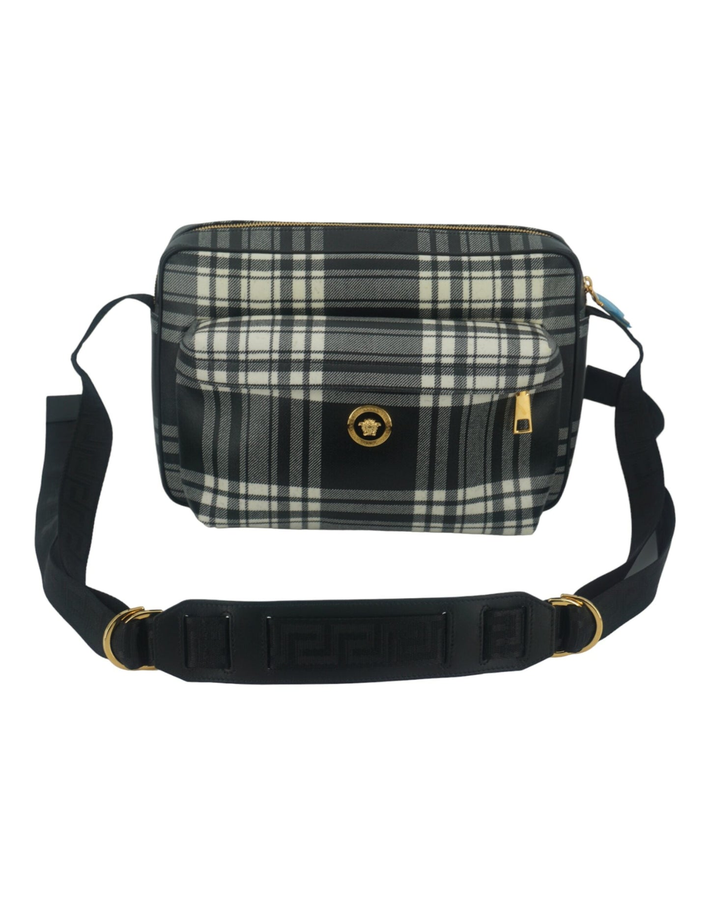 Versace Grey Fabric & Leather Crossbody Men's Bag