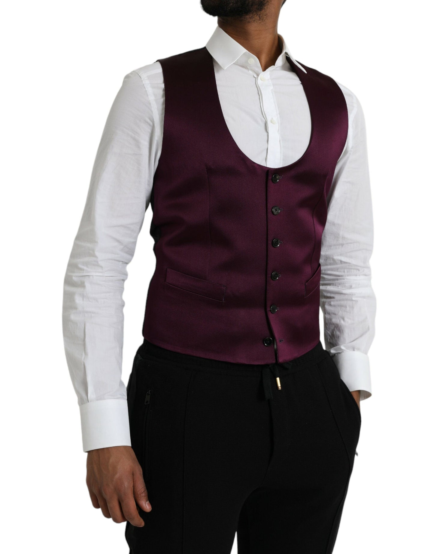 Dolce & Gabbana Maroon Satin Silk Waistcoat Dress Formal Men's Vest