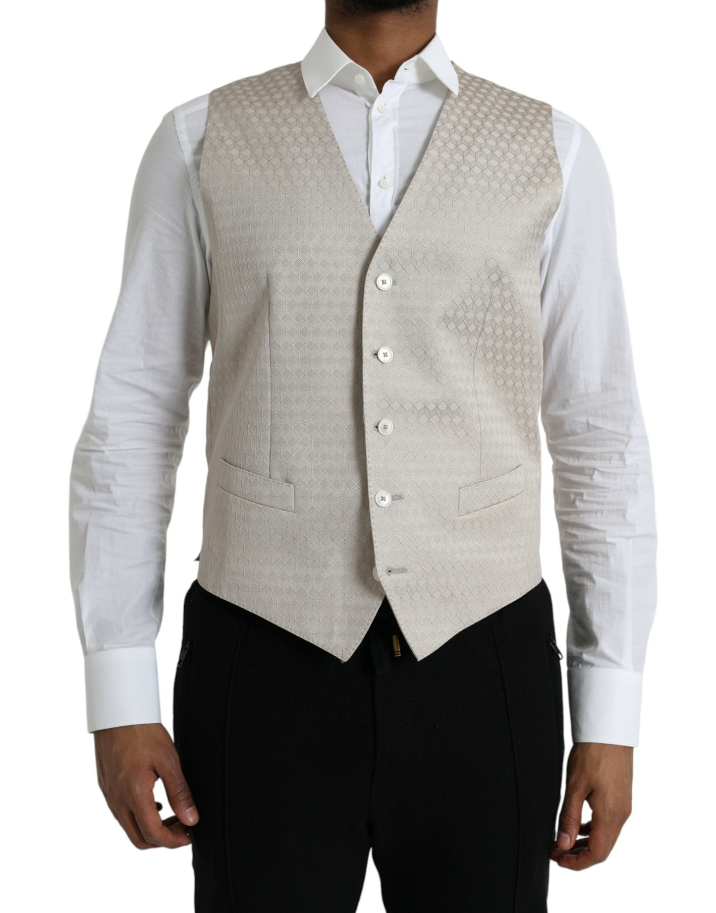Dolce & Gabbana Off White Cotton Waistcoat Dress Formal Men's Vest