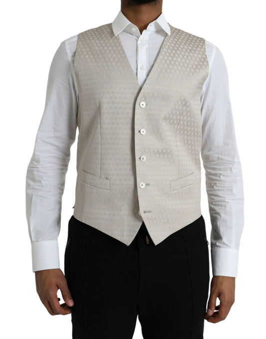 Dolce & Gabbana Off White Cotton Waistcoat Dress Formal Men's Vest