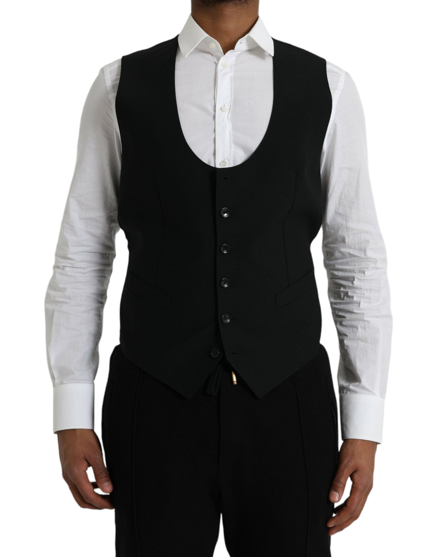 Dolce & Gabbana Black Wool Waistcoat Dress Formal Men's Vest