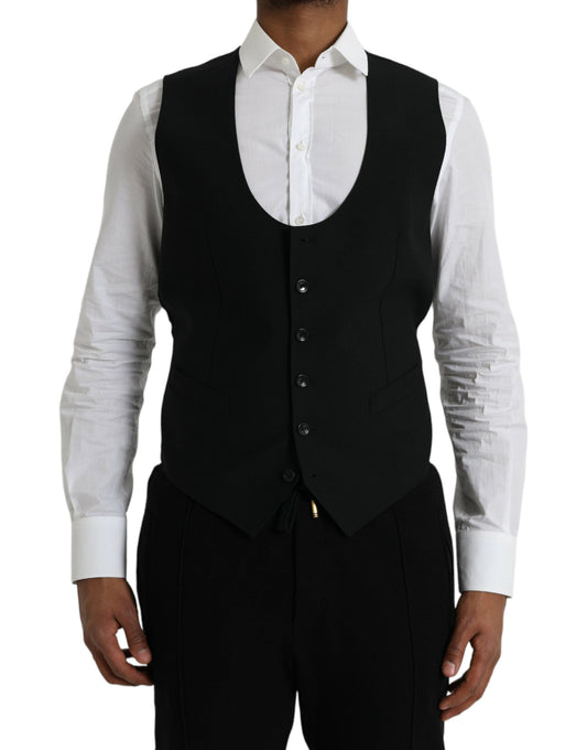 Dolce & Gabbana Black Wool Waistcoat Dress Formal Men's Vest