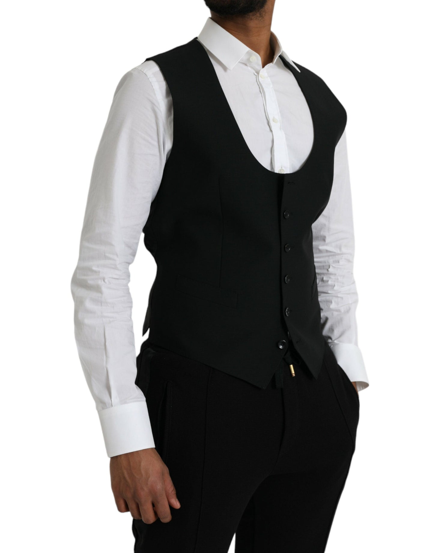 Dolce & Gabbana Black Wool Waistcoat Dress Formal Men's Vest