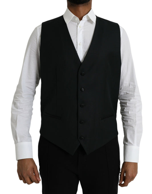 Dolce & Gabbana Black Wool Waistcoat Dress Formal Men's Vest