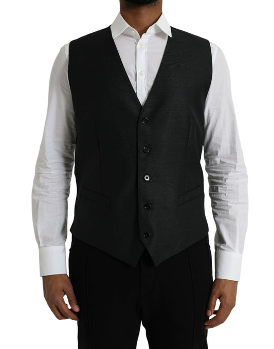 Dolce & Gabbana Black Wool Waistcoat Dress Formal Men's Vest