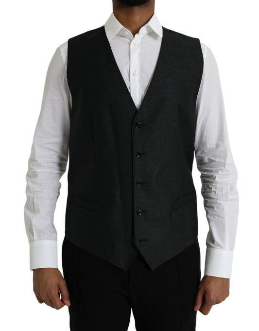 Dolce & Gabbana Black Wool Waistcoat Dress Formal Men's Vest