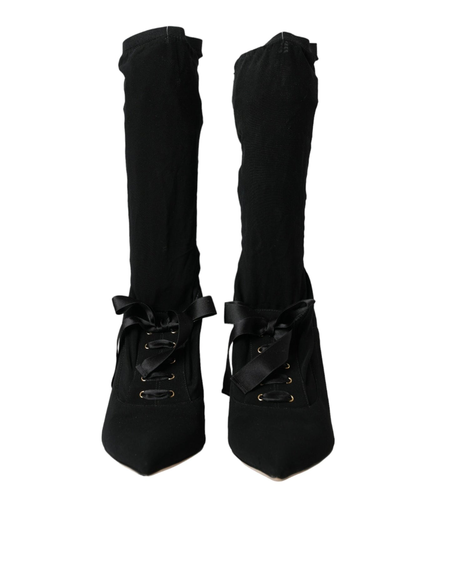 Dolce & Gabbana Black Stiletto Heels Mid Calf Boots Women's Shoes