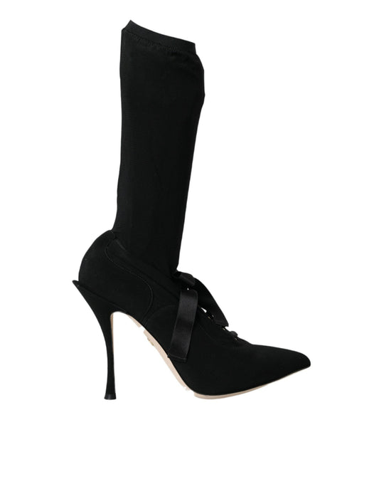 Dolce & Gabbana Black Stiletto Heels Mid Calf Boots Women's Shoes