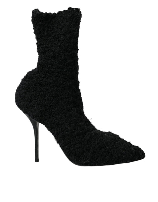 Dolce & Gabbana Black Stiletto Heels Mid Calf Boots Women's Shoes