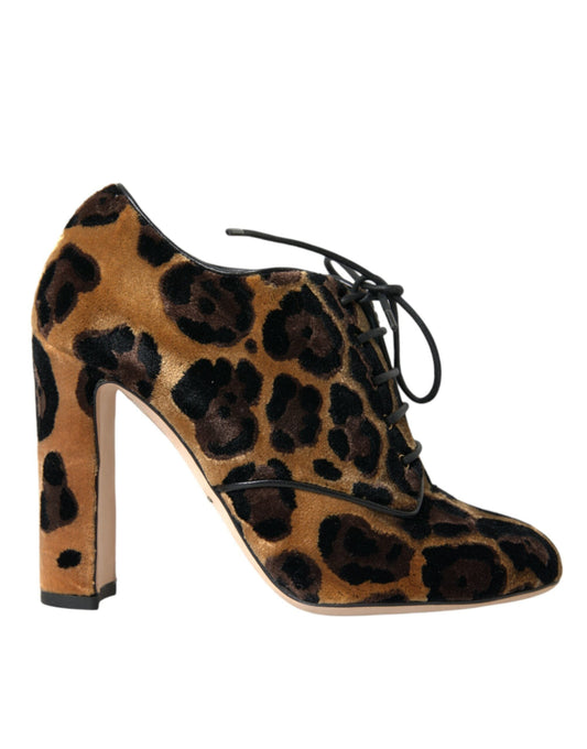 Dolce & Gabbana Brown Leopard Hair Lace Up Booties Women's Shoes