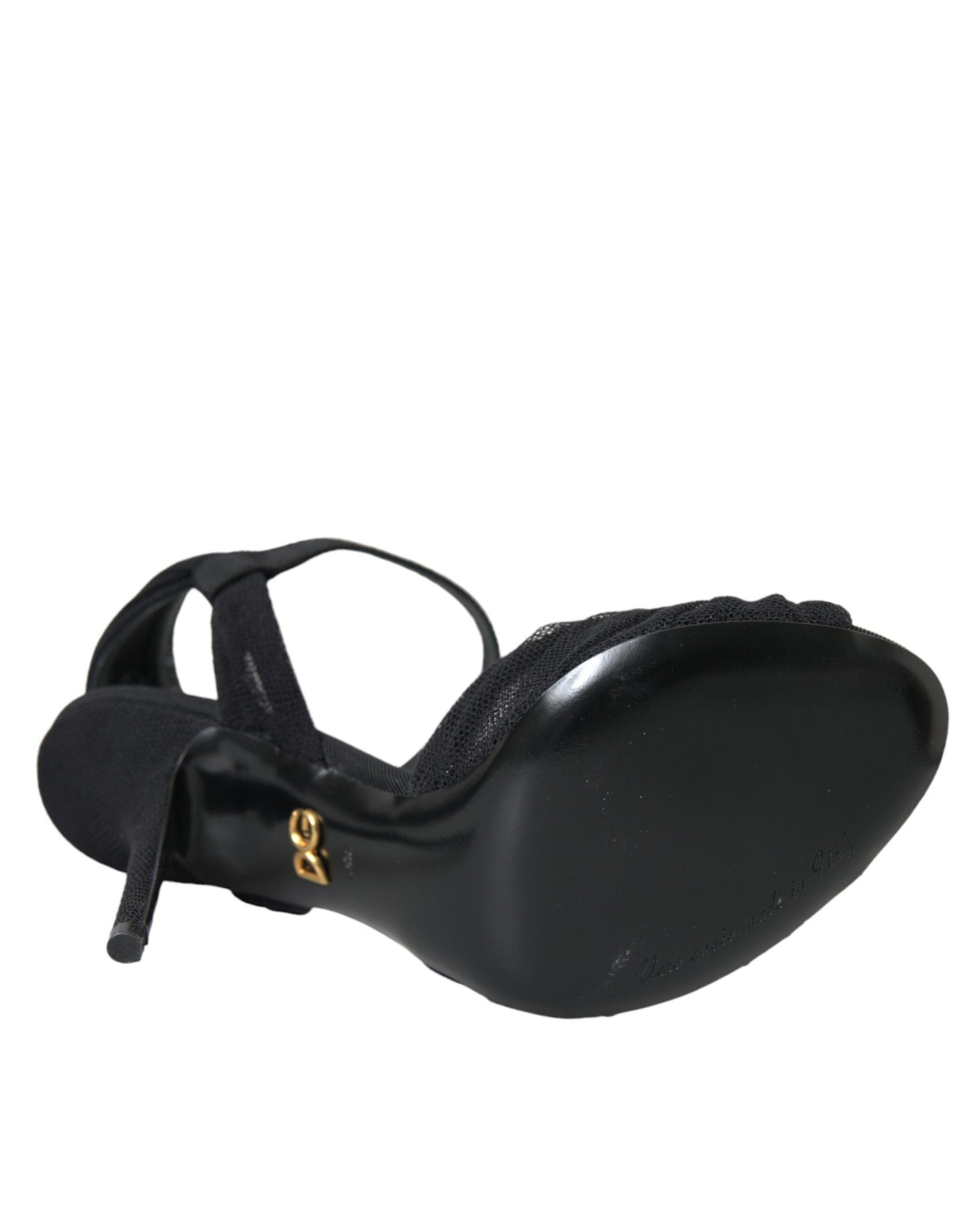 Dolce & Gabbana Black Suede Embellished Heels Sandals Women's Shoes