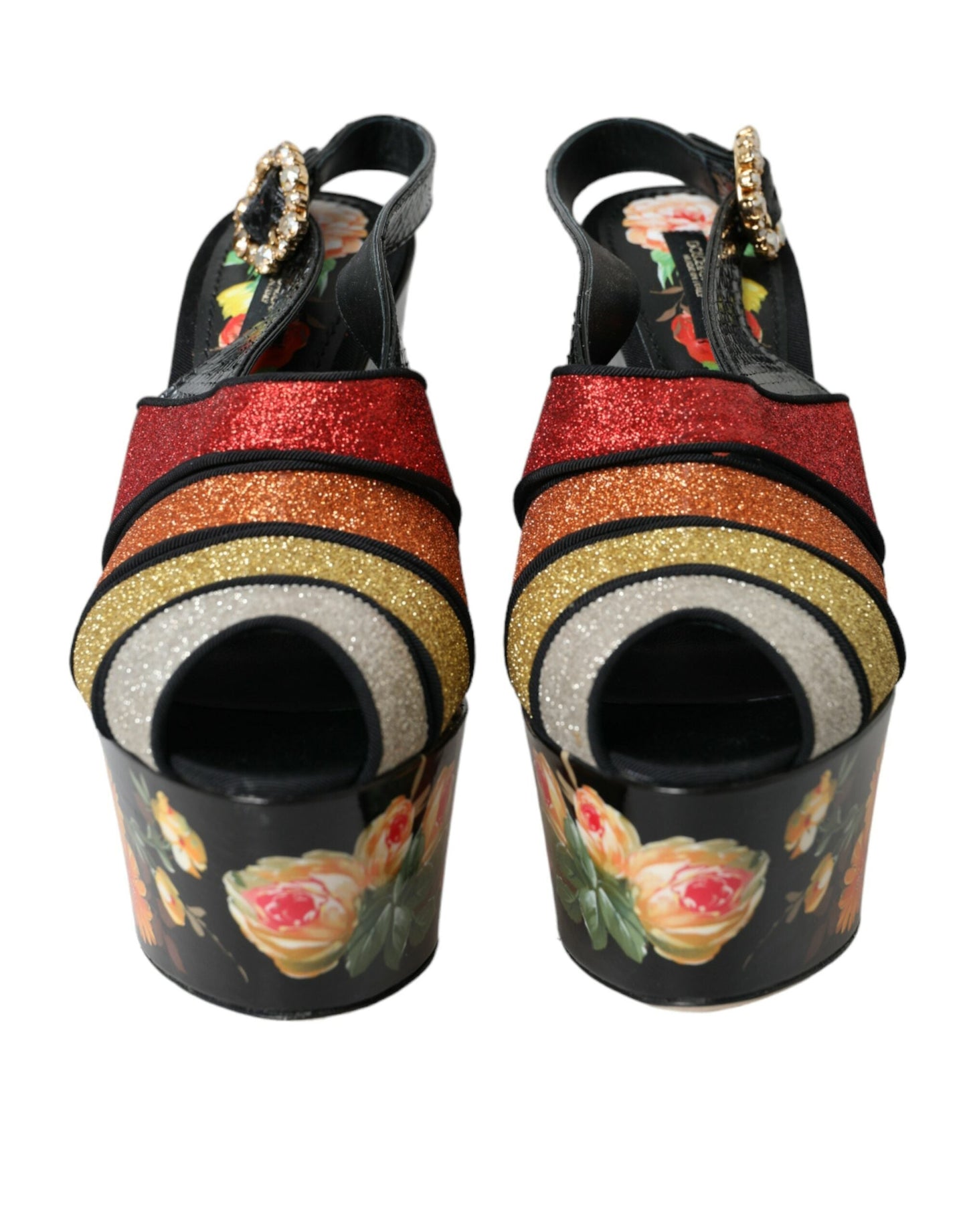 Dolce & Gabbana Multicolor Floral Crystal Platform Sandals Women's Shoes