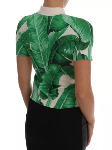 Dolce & Gabbana Green Banana Print Silk Polo Women's T-shirt