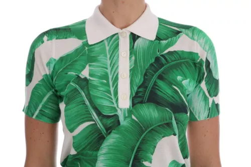Dolce & Gabbana Green Banana Print Silk Polo Women's T-shirt